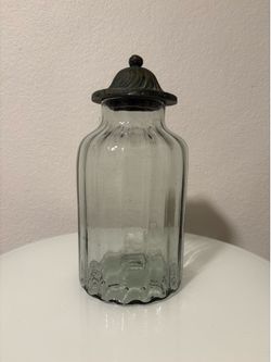 Handblown Ridged Glass Jar Metal Lid