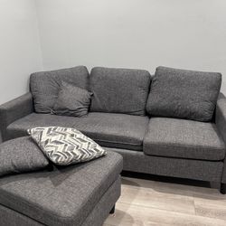 Small Grey Couch With decorate pillows