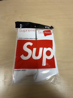 Supreme x Hanes Crew Socks White 4 Pack Cushion Cotton Size 6-12 New