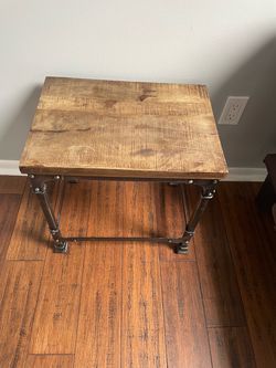 Industrial Wood and Metal End Table
