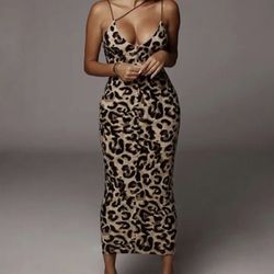 Women's Leopard Snake Print Long Maxi Dress