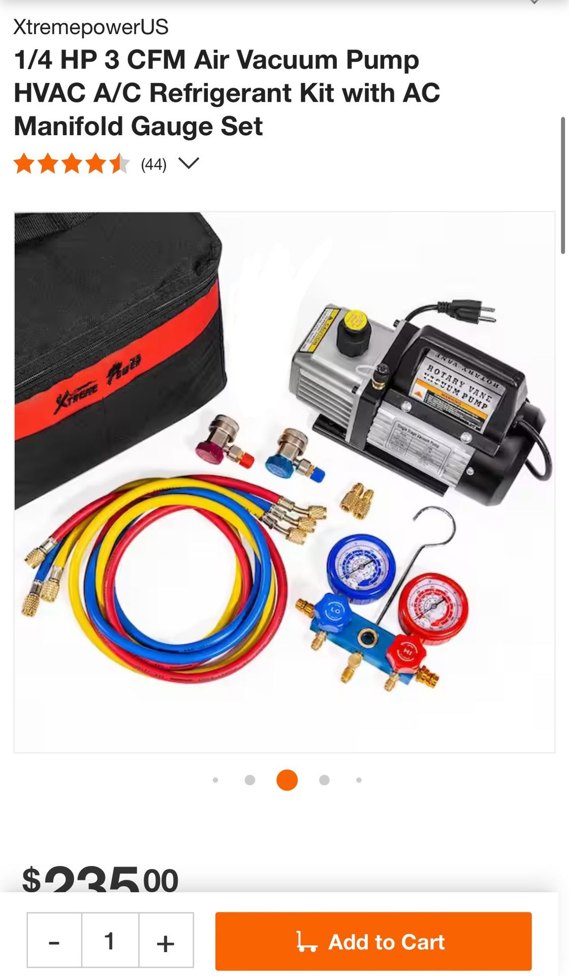 thumbnail image 2 of 3 CFM 1/4hp Air Vacuum Pump & Manifold Gauge Set Kit – R22 R134a HVAC AC Tool With 3 Year Warranty 2 of 3