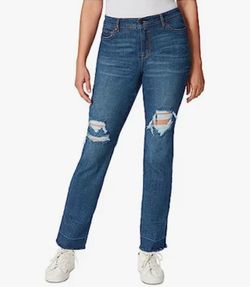 NWT Gloria Vanderbilt Slim Straight Distressed jeans(Destin w/Whiskers)Navy 4R