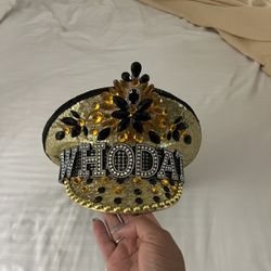 WHO DAT Sequin Gold and Black Embellished Cap NEW