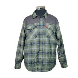 The American Outdorsman Sherpa-Lined Flannel Plaid Green Gray Men’s Jacket Sz L