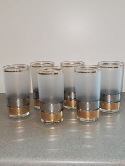 Vintage MCM Gold and Silver Culver Glassware Barware 