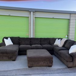 Brown Sectional Couch With Delivery & Ottoman 