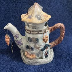 Vintage Whimsical Teapot Gazebo Candle Holder 2 Piece Ceramic Tea Light Decor