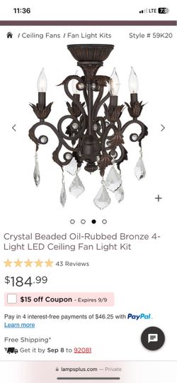 Crystal beaded fan light kit