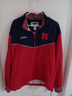 Boathouse red & navy blue half-zip windbreaker pull-over mock neck collar red "R" logo
