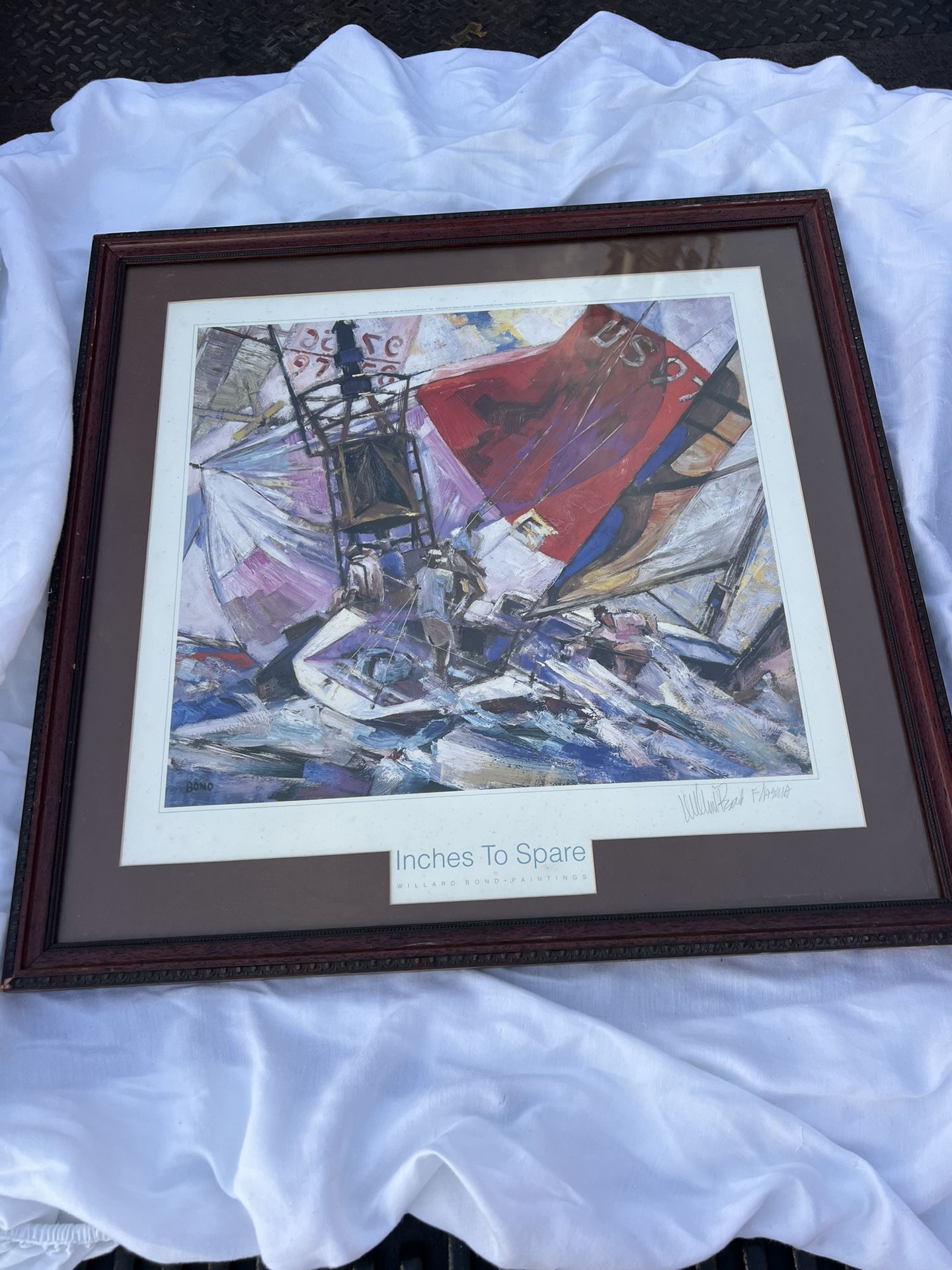 Willard Bond Signed Inches To Spare Print Sailboat Race