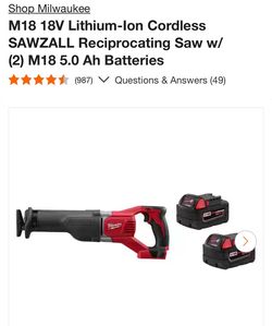 SAWZALL Reciprocating Saw w 2 M18 5.0 batteries