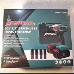 Kinswood 20V 320Nm 1/2" Brushless Cordless Impact Wrench 2 Battery Included