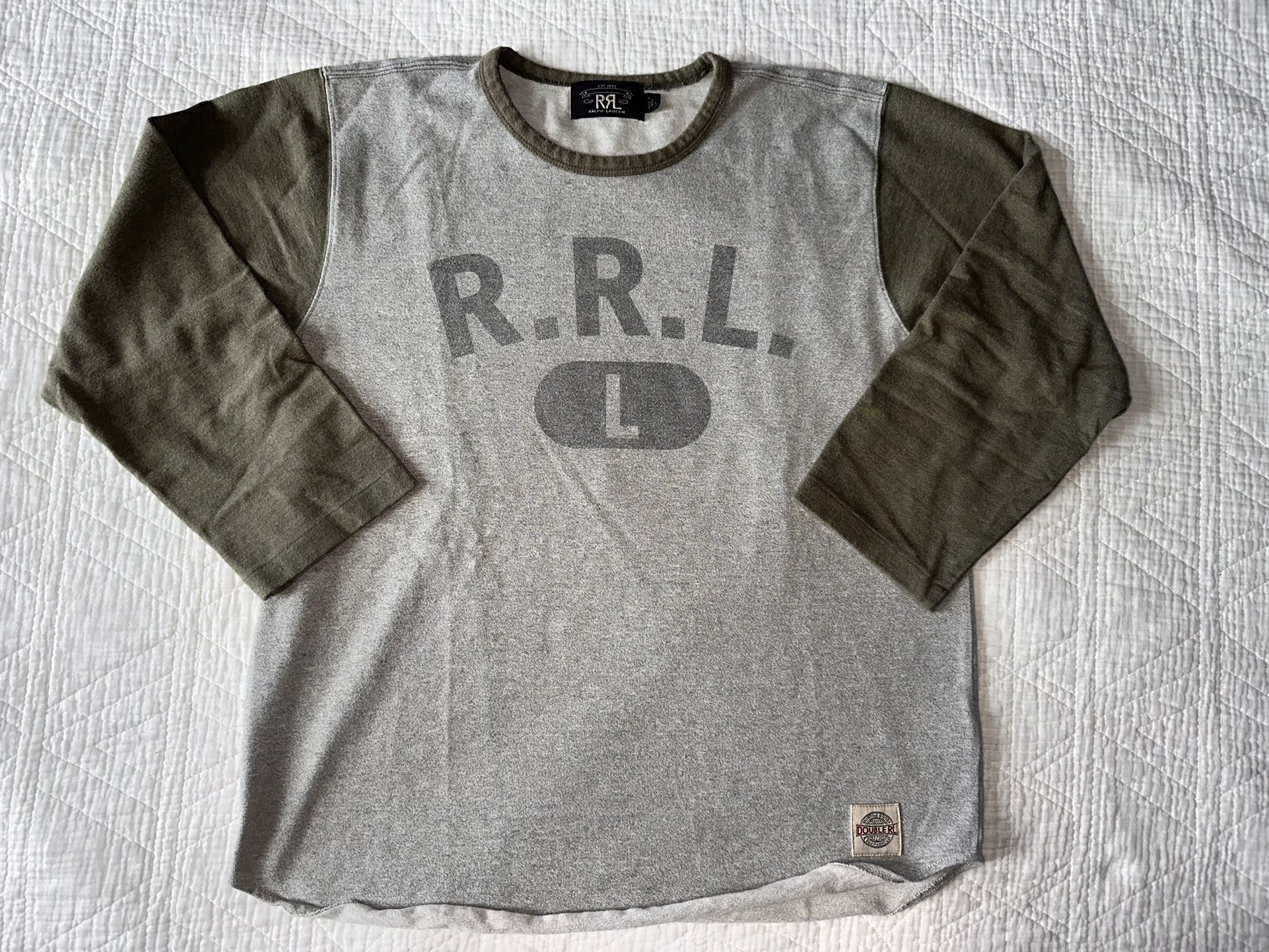 RRL Ralph Lauren 3 Quarter Sleeve Grey And Olive Men’s Shirt Large