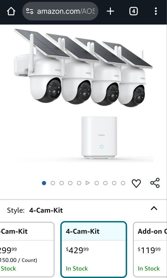 AOSU Security Cameras Outdoor Wireless, 4 Cam-Kit, No Subscription, Solar-Powered, Home Security Cameras System