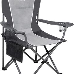 ALPHA CAMP Oversized Camping Folding Chair Heavy Duty Steel Frame Support 350 LBS Collapsible Padded Arm Chair with Cup Holder Quad Lumbar Back Chair 