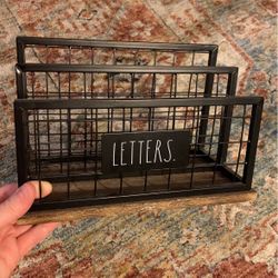 Rae Dunn Black Metal And Wood Mail Sorter