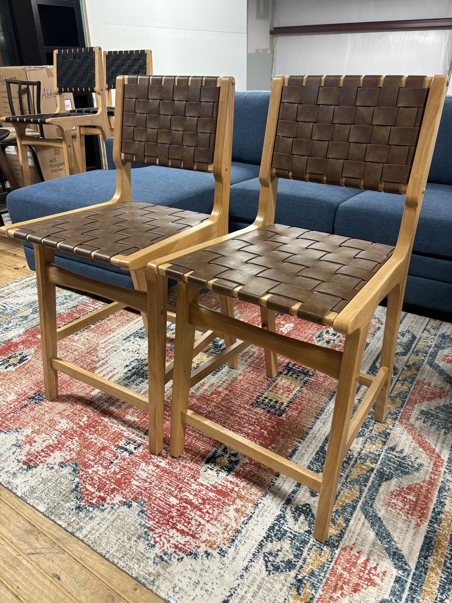 New Pair Woven Counter Height Barstools