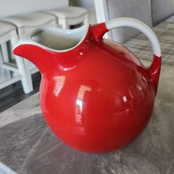 Vintage Halls Superior Quality Kitchenware Ball Ceramic Pitcher Red 64 Ounce Jug