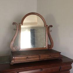 Antique Walnut Mirrored Dresser Top With Drawers