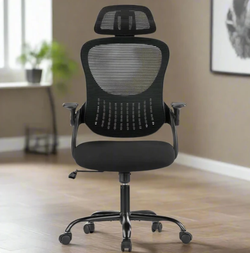 🪑  Black High Back Headrest & Flip-up Arms Swivel Office Chair