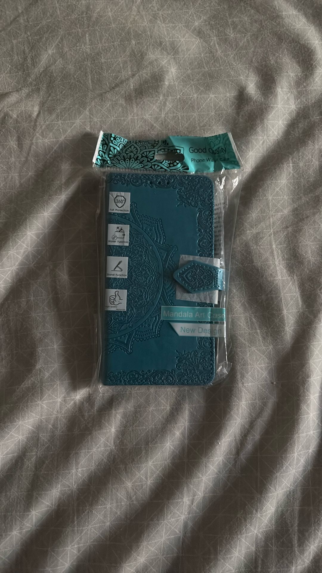 Embossed Teal Mandala Wallet Case for 6.1 Inch iPhones