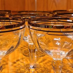 Set Of Eight Gold Rim Drinking Glasses