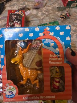 1997 Enesco collectible ornament from Jim Henson's The Wubbulous World of Dr. Seuss features Thidwick the Big-Hearted Moose along with a miniature orn