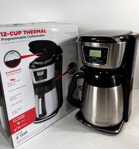 BLACK+DECKER 12-Cup Thermal Coffeemaker, Black/Silver #613