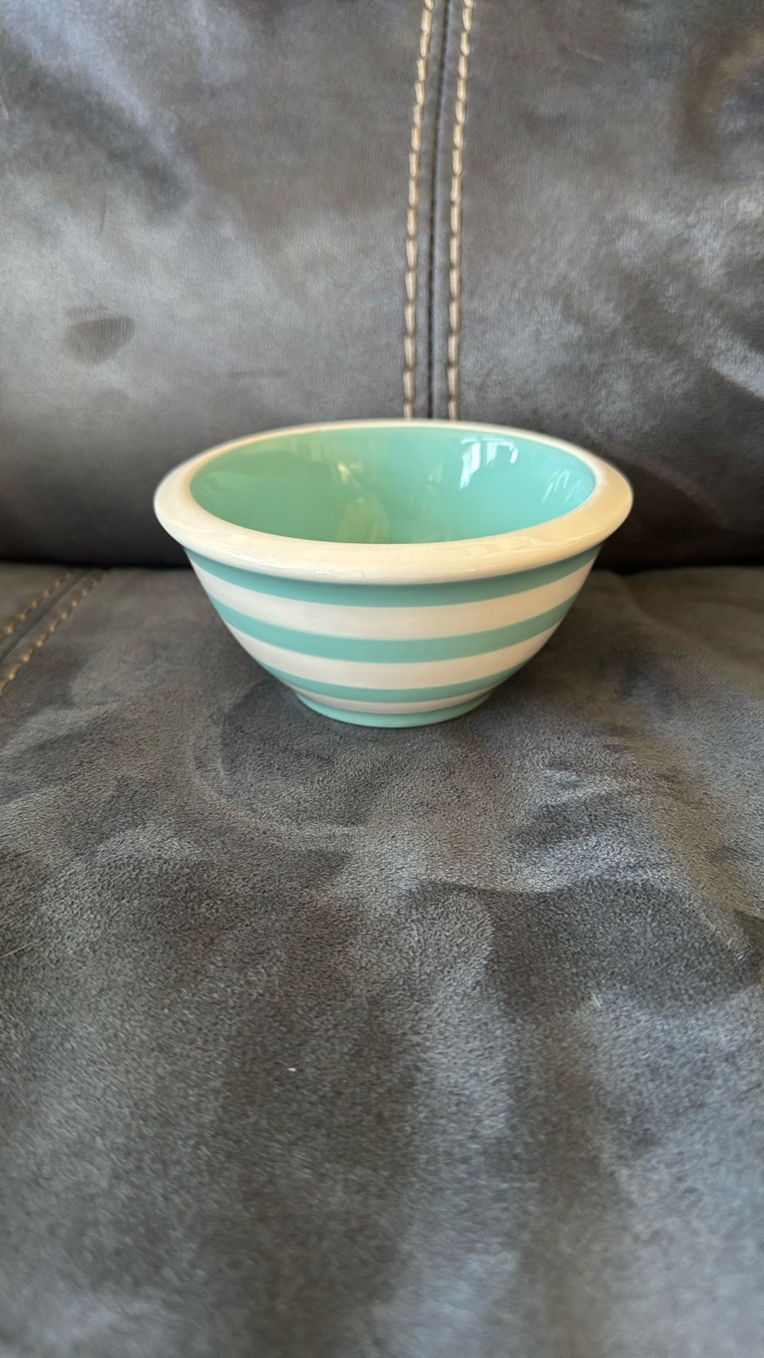 New Without Tags Small Terramoto Ceramic Light Blue White Striped Bowl Dish Decoration