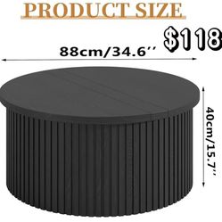 😀 Lift Top Coffee Table with Storage, Round Coffee Tables for Living Room, 34.6In Farmhouse Fluted Coffee Table, Wood Center Table 