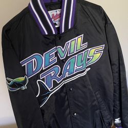 Vintage Tampa Bay Devil Rays Satin Bomber Jacket Size Large 