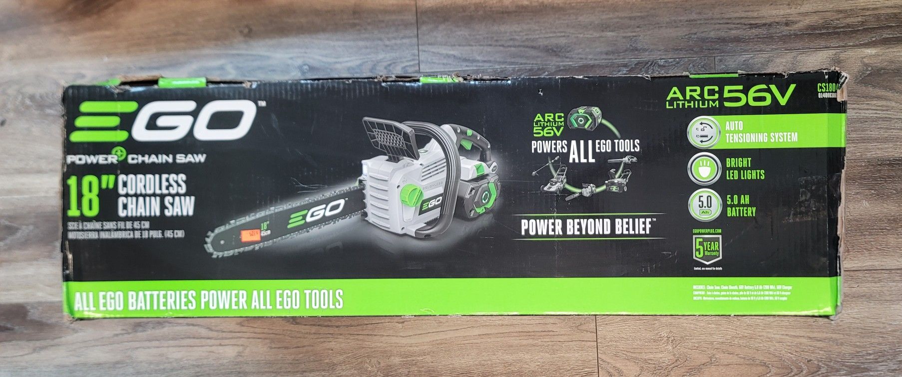 EGO POWER+ Chain Saw, 18” Battery Powered Chainsaw, Electric Cordless, Includes 56V 5.0Ah Battery and Charger – CS1804 (BRAND NEW FACTORY SEALED)