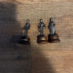 3 Knight Pewter Statuettes
