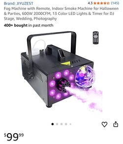 Fog Machine with Remote, Indoor Smoke Machine for Halloween & Parties, 600W 2000CFM, 13 Color LED Lights & Timer for DJ Stage, Wedding, Photography