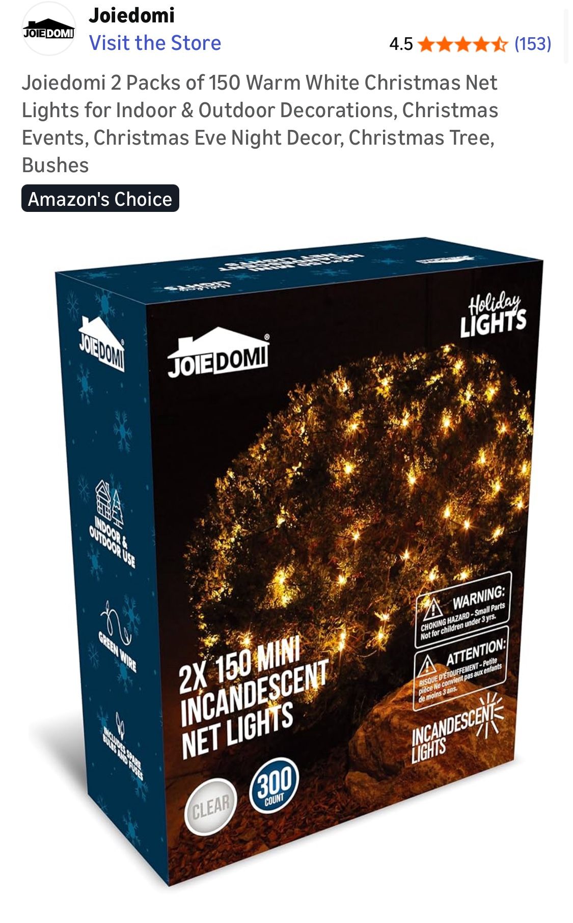Joiedomi New 2 Pks 150 Each(300 Total) Christmas Lights