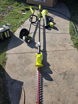Ryobi trimer ,blower and brush cutter with a 4Ah battery and charger