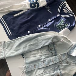 Jean Jacket And Fall Football Theme Sweater 
