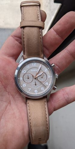 Mens Fossil Chronograph Glow In The Dark Leather Strap Watch