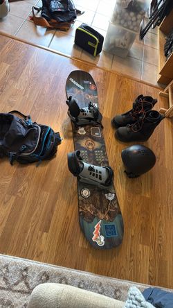 Snowboard Bundle with Boots, Helmet, and Backpack