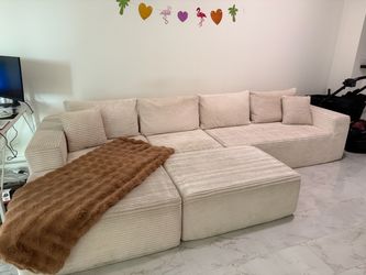 140” Cloud Sectional Couch, Beige Modular Sectional Sofa