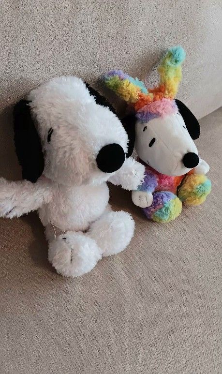 Hallmark 10" Plush Rainbow Easter Snoopy with Bunny Ears & 10" Fluffy SNOOPY Dog