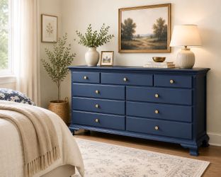 Beautiful Navy Blue 9 Drawer Solid Wood Dresser