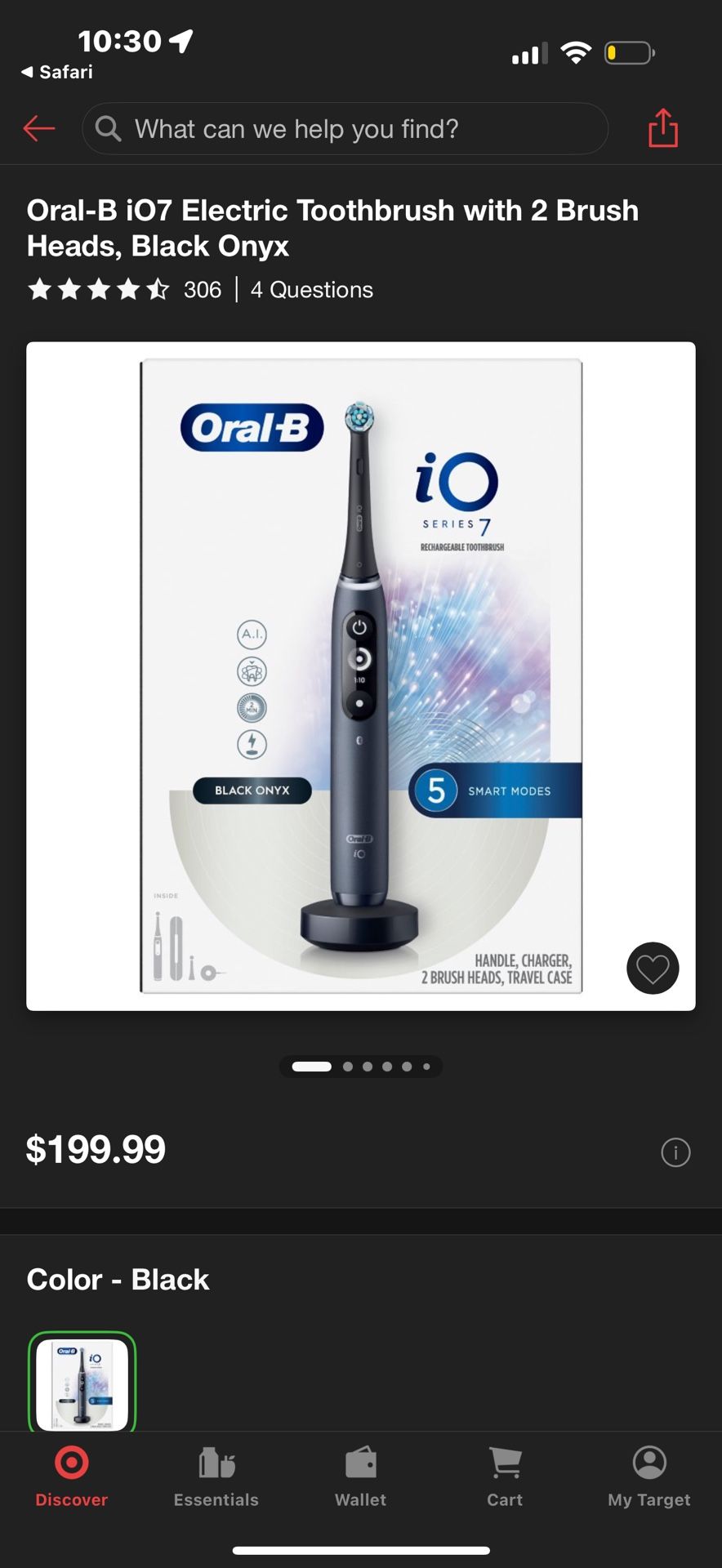 Oral-B iO7 Electric Toothbrush with 2 Brush Heads, Black Onyx