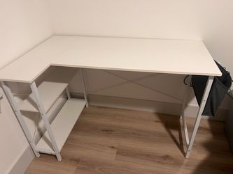 White L-Shaped Desk with Side Shelves