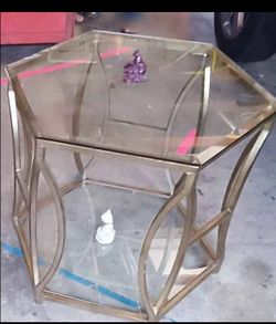 30x26   hexagonal glass and metal Top Table