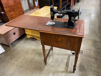 WHITE ROTARY Vintage Sewing Machine and Fold Out Sewing Table with Notion Storage Door