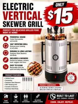 Electrical vertical skewer grill