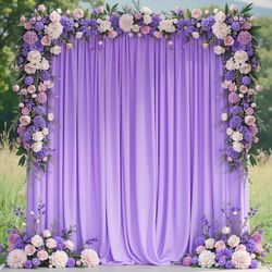 Asee'm 10x10FT Lavender Purple Backdrop Curtains For Parties, Polyester Photo Fabric Curtain Backdrop Drapes For Birthday Wedding Party Decor Backgrou