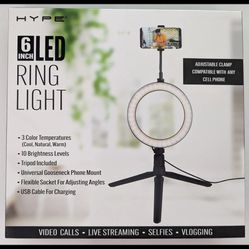 Hype 6 inch LED Ring Light with Tripod &  USB cable for Charging